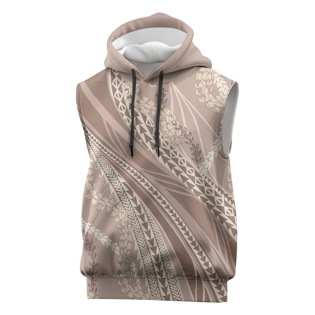 Polynesian Puakeniken Pikake Twisted Lei Sleeveless Hoodie Beige LT7 Beige - Polynesian Pride
