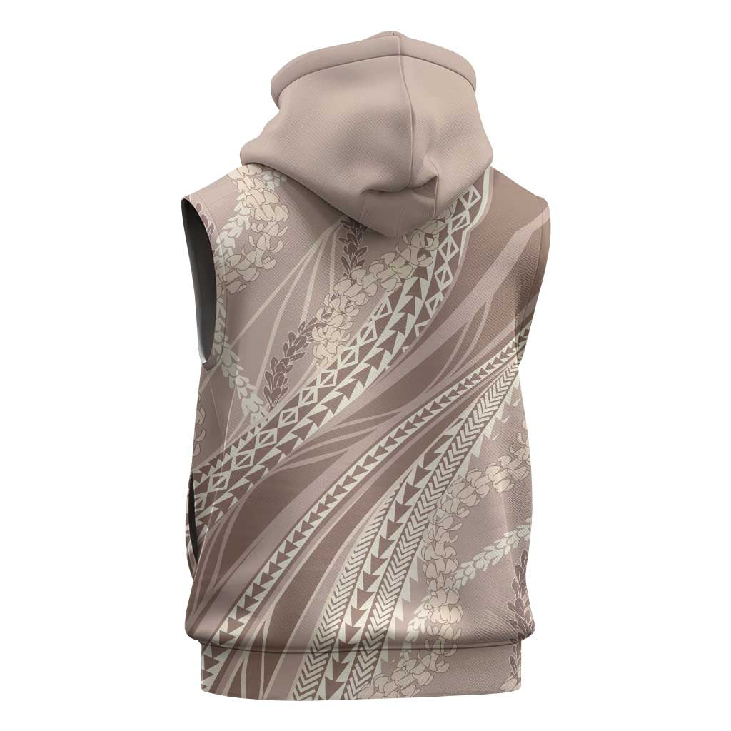 Polynesian Puakeniken Pikake Twisted Lei Sleeveless Hoodie Beige LT7 - Polynesian Pride