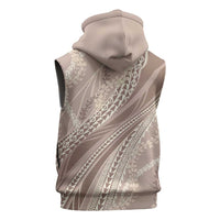 Polynesian Puakeniken Pikake Twisted Lei Sleeveless Hoodie Beige LT7 - Polynesian Pride