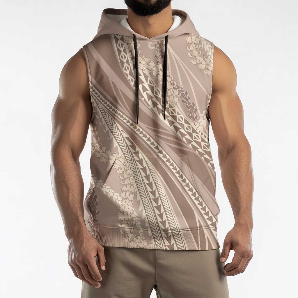 Polynesian Puakeniken Pikake Twisted Lei Sleeveless Hoodie Beige LT7 - Polynesian Pride