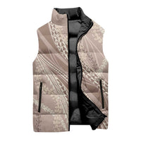 Polynesian Puakeniken Pikake Twisted Lei Sleeveless Puffer Jacket Beige - Polynesian Pride