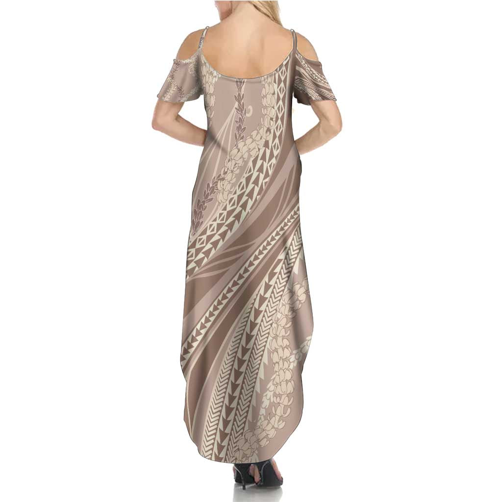 Polynesian Puakeniken Pikake Twisted Lei Summer Maxi Dress Beige - Polynesian Pride