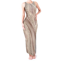 Polynesian Puakeniken Pikake Twisted Lei Tank Maxi Dress Beige - Polynesian Pride