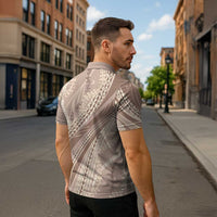 Polynesian Puakeniken Pikake Twisted Lei Zipper Polo Shirt Beige - Polynesian Pride