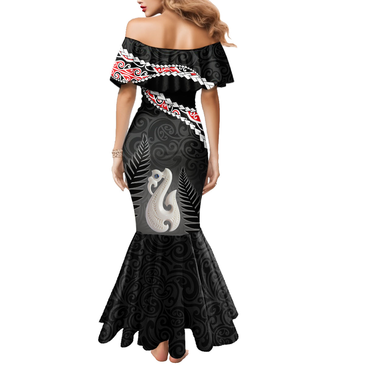 Personalised New Zealand Maori Family Matching Mermaid Dress and Hawaiian Shirt Manaia Mix Koru LT7 - Polynesian Pride