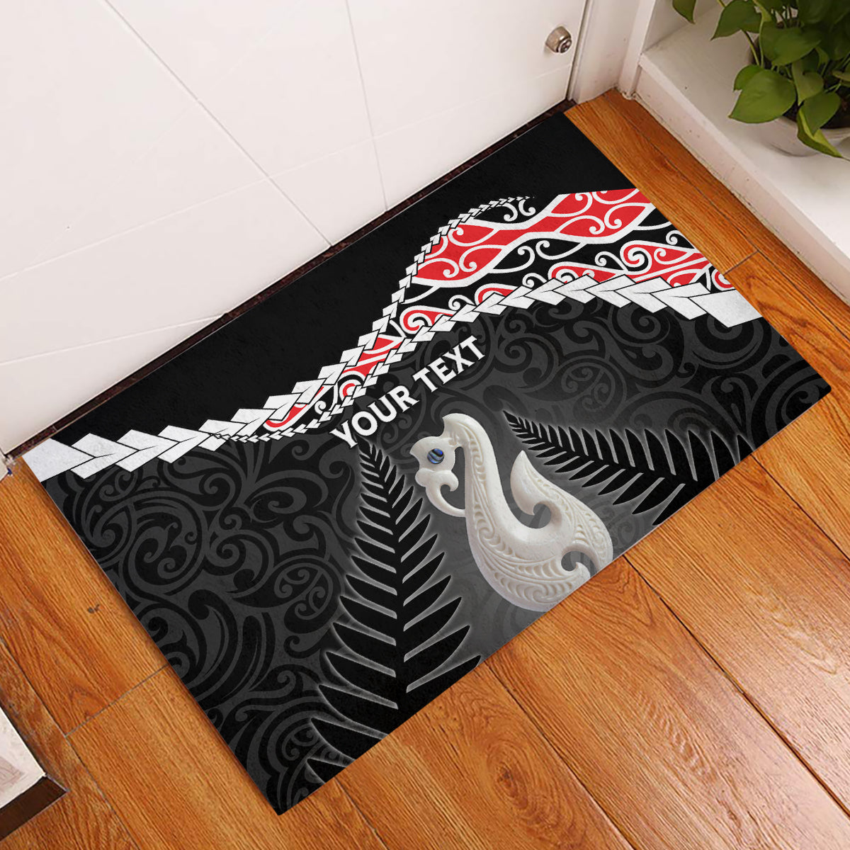 Personalised New Zealand Maori Rubber Doormat Manaia Mix Koru LT7 Black - Polynesian Pride