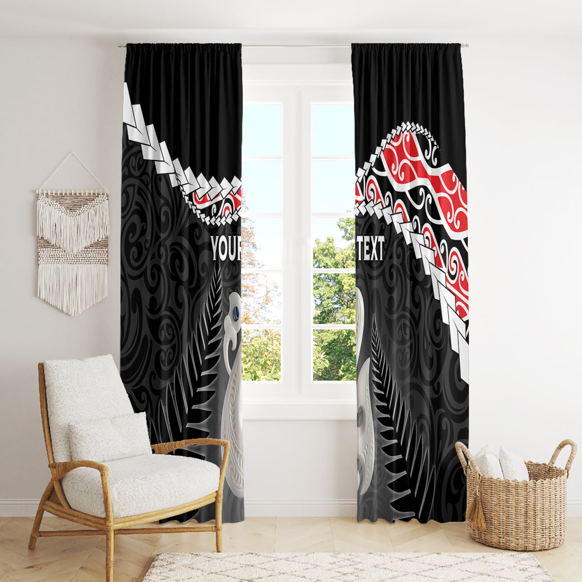 Personalised New Zealand Maori Window Curtain Manaia Mix Koru LT7 - Polynesian Pride