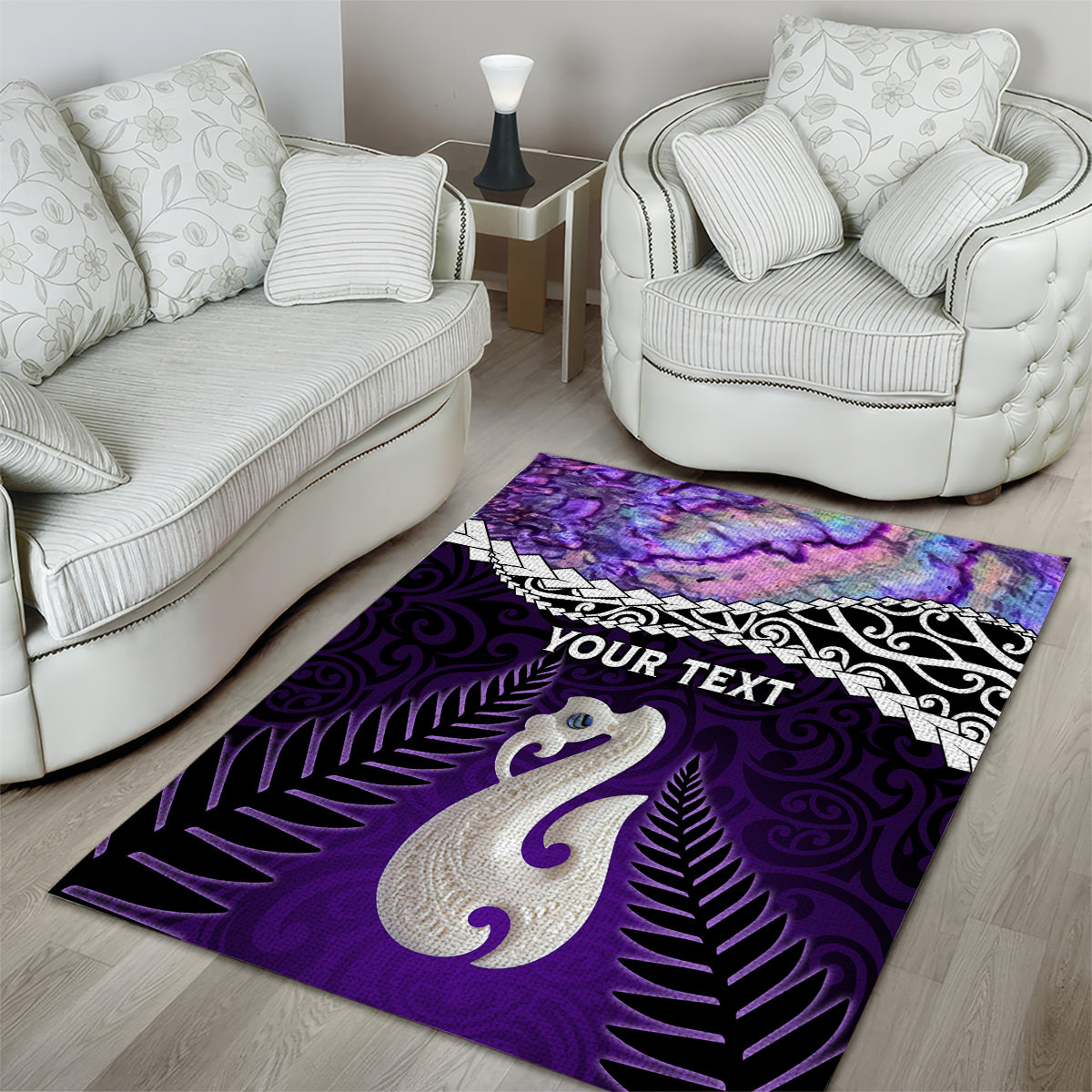 Personalised New Zealand Maori Area Rug Manaia Paua Shell Purple LT7 - Polynesian Pride