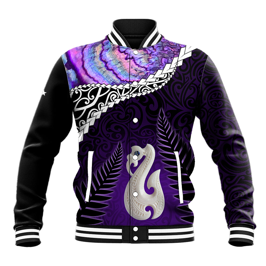 Personalised New Zealand Maori Baseball Jacket Manaia Paua Shell Purple LT7 Unisex Purple - Polynesian Pride