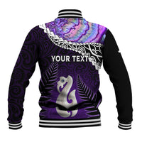 Personalised New Zealand Maori Baseball Jacket Manaia Paua Shell Purple LT7 - Polynesian Pride