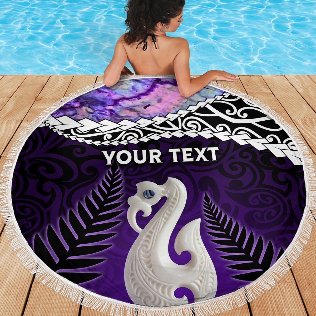 Personalised New Zealand Maori Beach Blanket Manaia Paua Shell Purple LT7 - Polynesian Pride