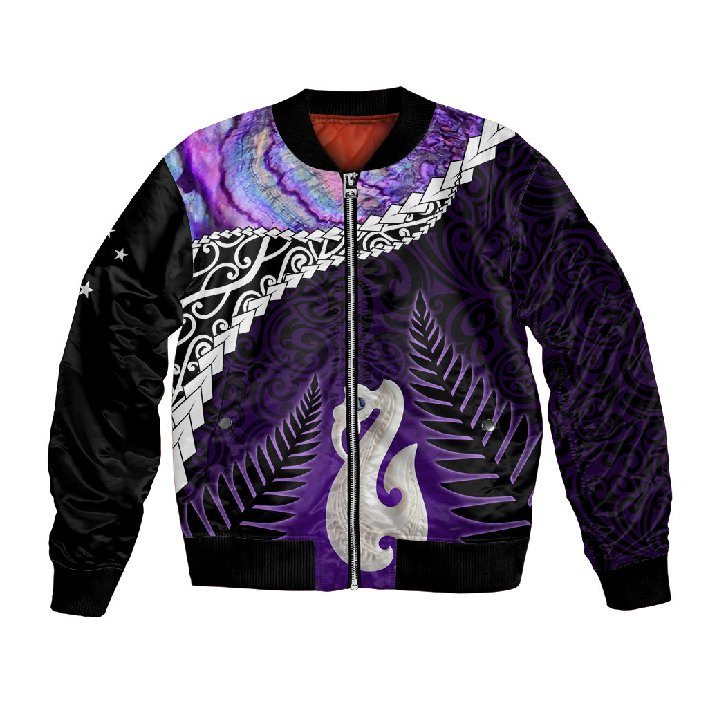 Personalised New Zealand Maori Bomber Jacket Manaia Paua Shell Purple LT7 Unisex Purple - Polynesian Pride