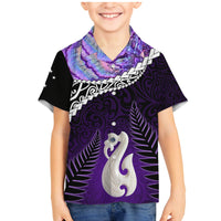 Personalised New Zealand Maori Family Matching Mermaid Dress and Hawaiian Shirt Manaia Paua Shell Purple LT7 Son's Shirt Purple - Polynesian Pride