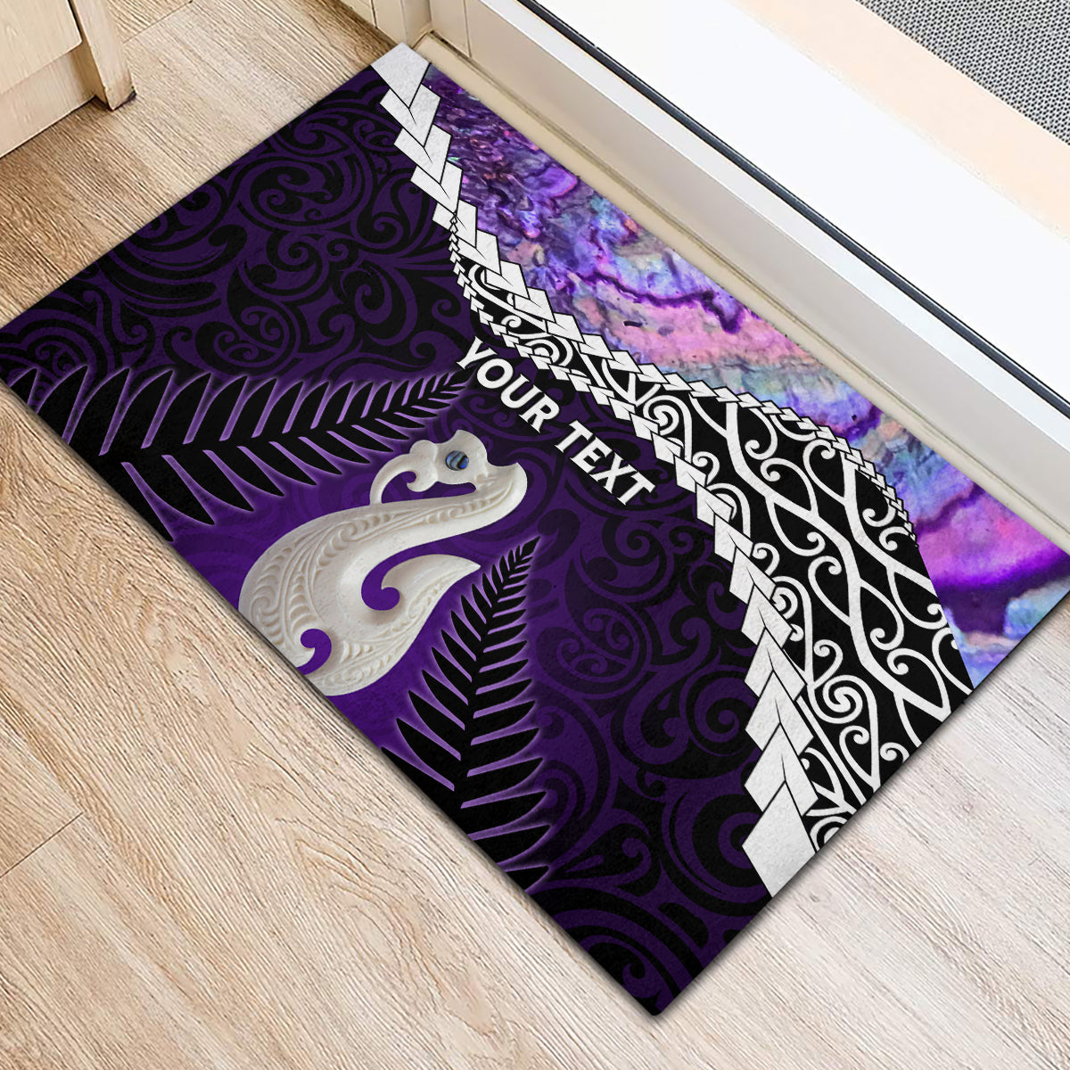 Personalised New Zealand Maori Rubber Doormat Manaia Paua Shell Purple LT7 - Polynesian Pride