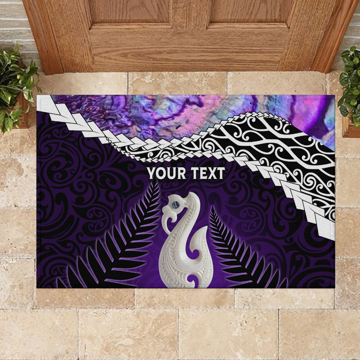 Personalised New Zealand Maori Rubber Doormat Manaia Paua Shell Purple LT7 - Polynesian Pride