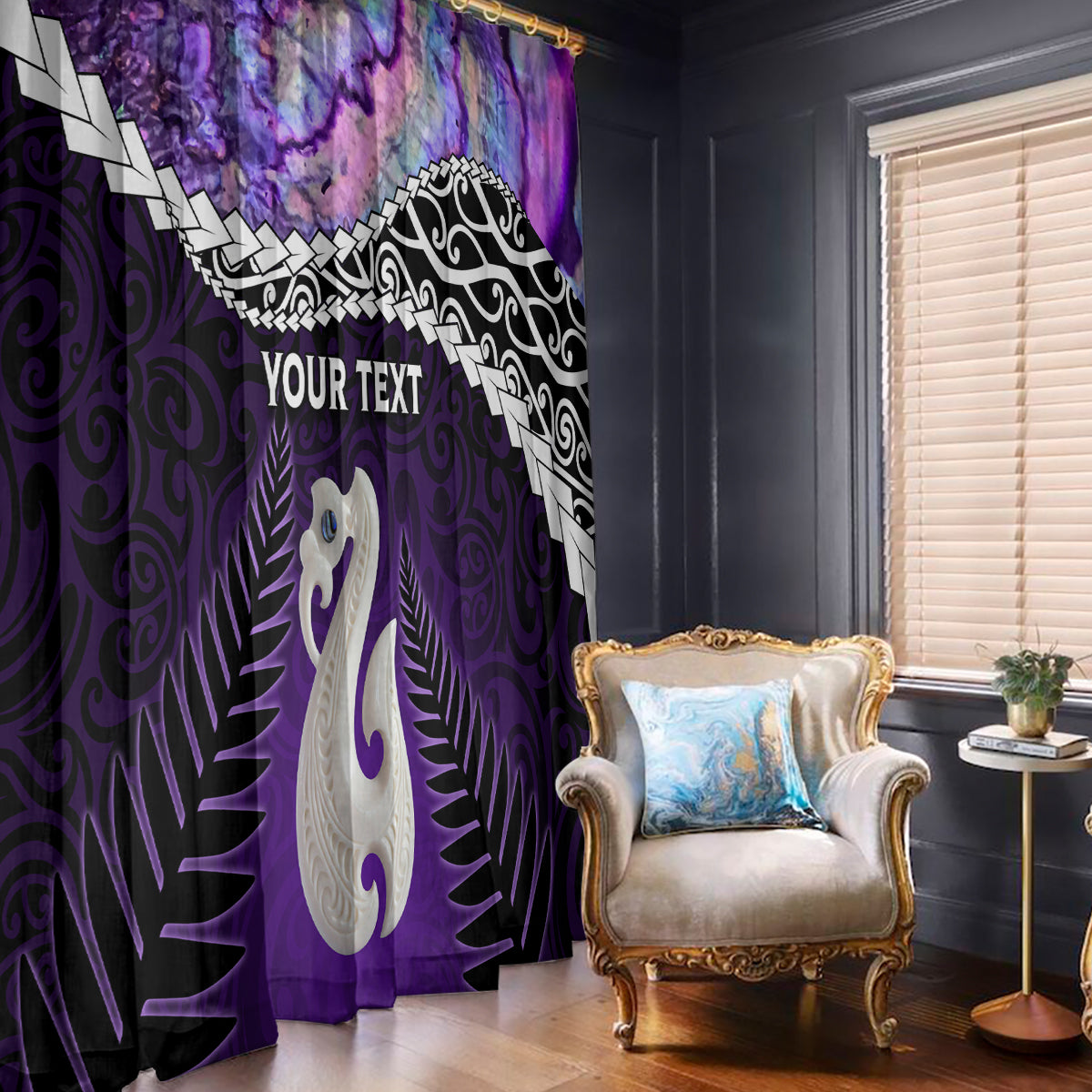 Personalised New Zealand Maori Window Curtain Manaia Paua Shell Purple LT7 - Polynesian Pride