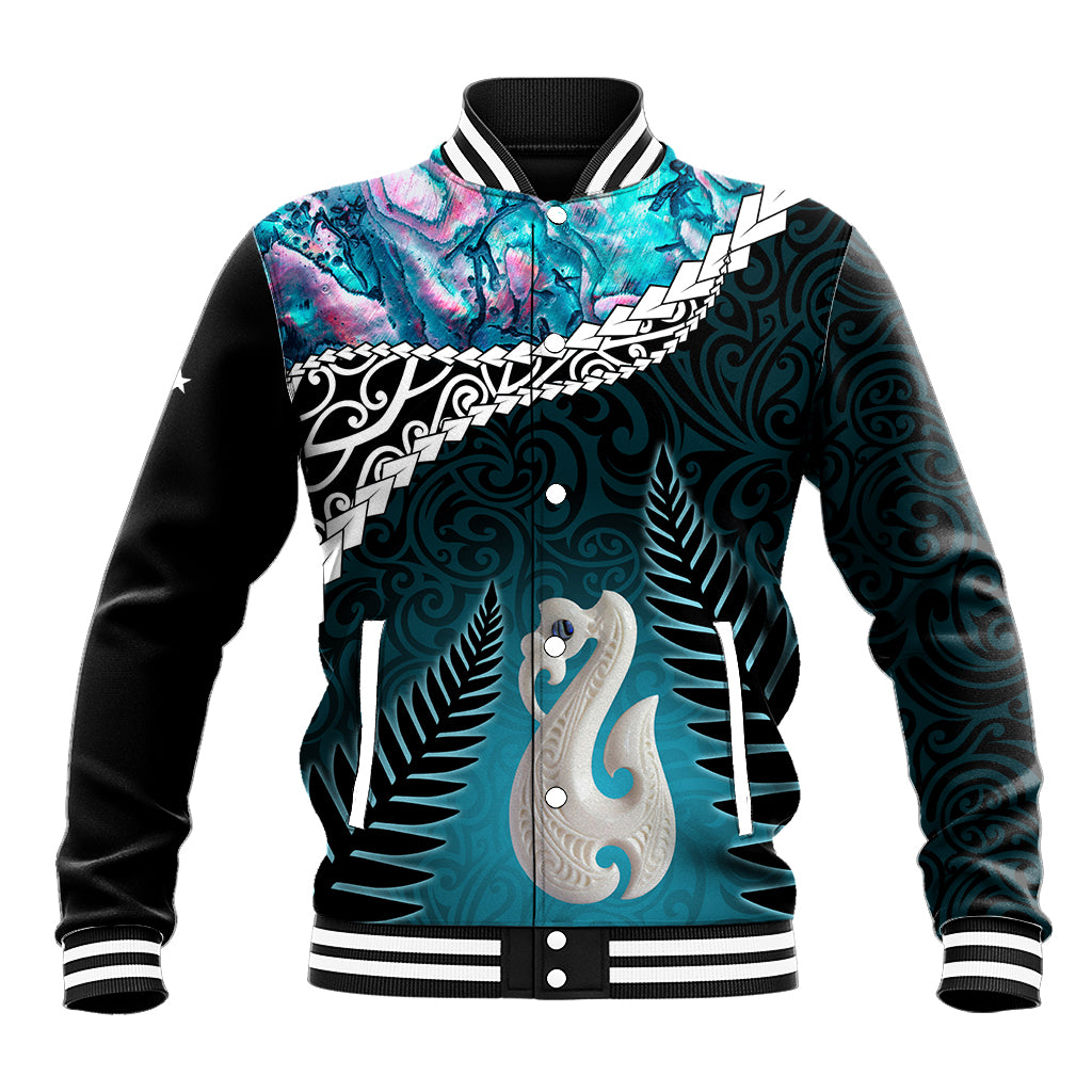 Personalised New Zealand Maori Baseball Jacket Manaia Paua Shell Turquoise LT7 Unisex Turquoise - Polynesian Pride