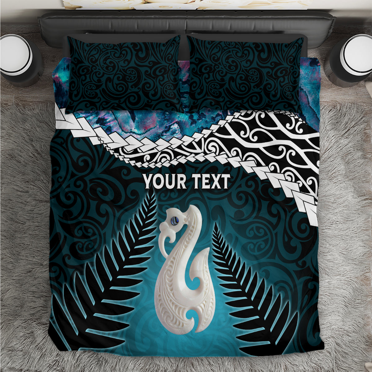 Personalised New Zealand Maori Bedding Set Manaia Paua Shell Turquoise LT7 Turquoise - Polynesian Pride