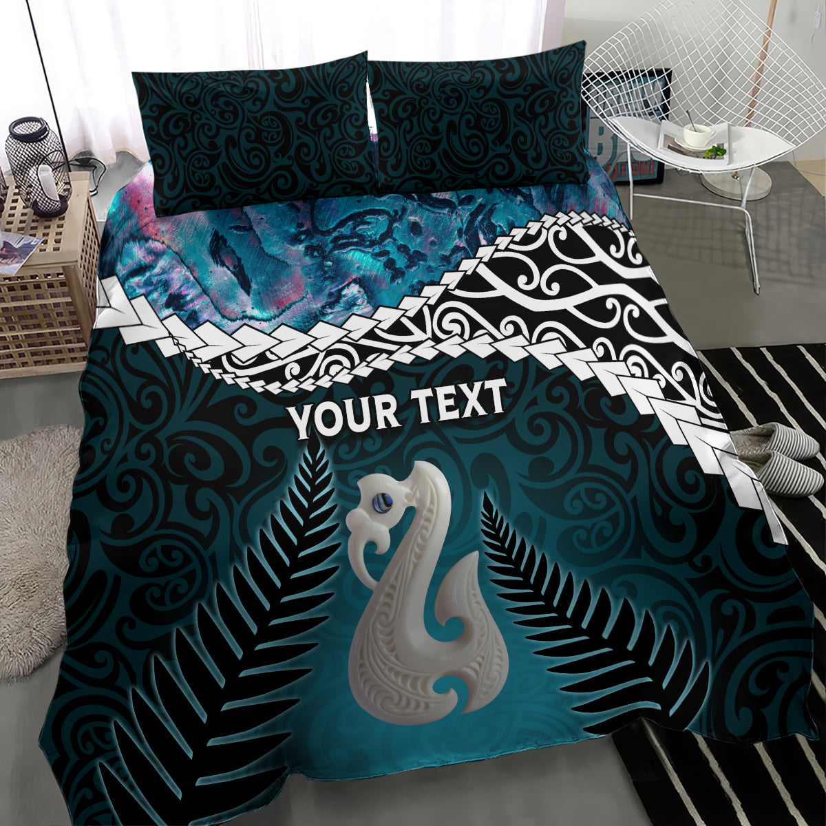 Personalised New Zealand Maori Bedding Set Manaia Paua Shell Turquoise LT7 - Polynesian Pride