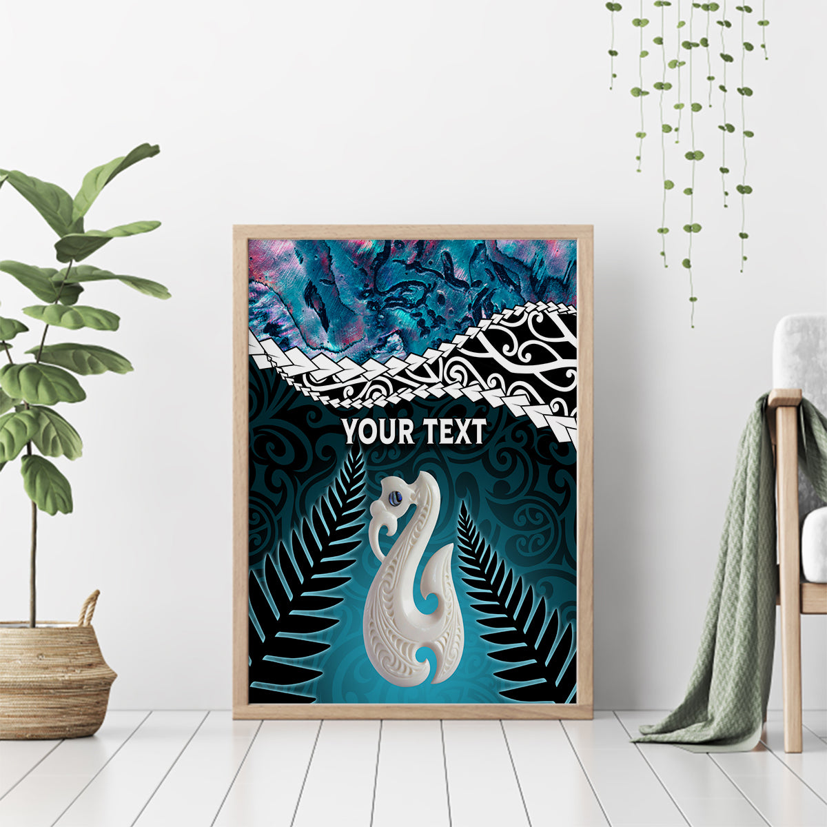 Personalised New Zealand Maori Canvas Wall Art Manaia Paua Shell Turquoise LT7 - Polynesian Pride