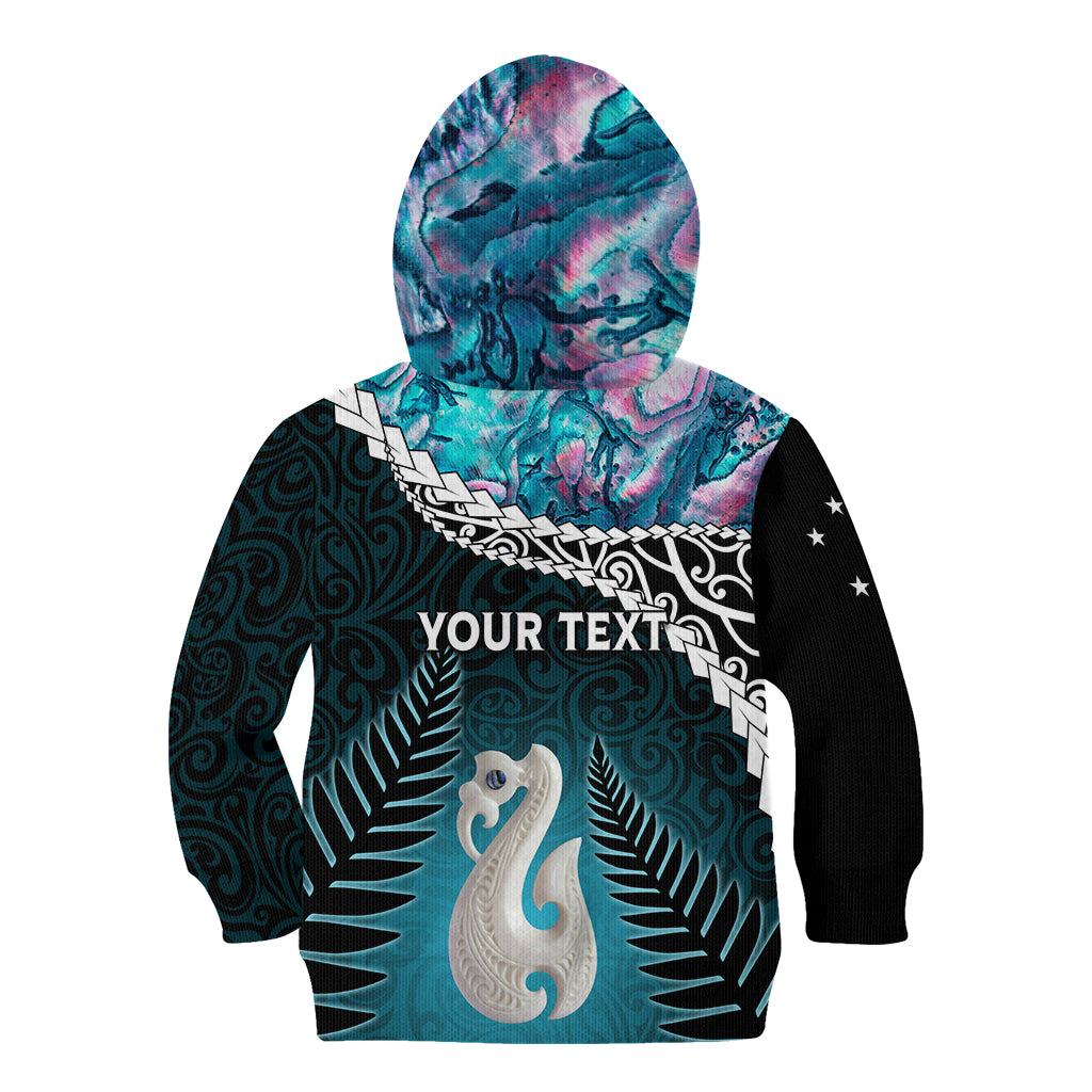 Personalised New Zealand Maori Kid Hoodie Manaia Paua Shell Turquoise LT7 - Polynesian Pride