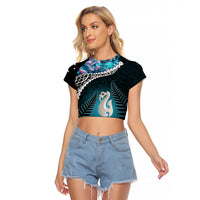 Personalised New Zealand Maori Raglan Cropped T Shirt Manaia Paua Shell Turquoise LT7 Female Turquoise - Polynesian Pride