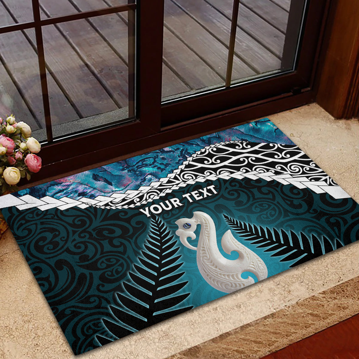 Personalised New Zealand Maori Rubber Doormat Manaia Paua Shell Turquoise LT7 - Polynesian Pride