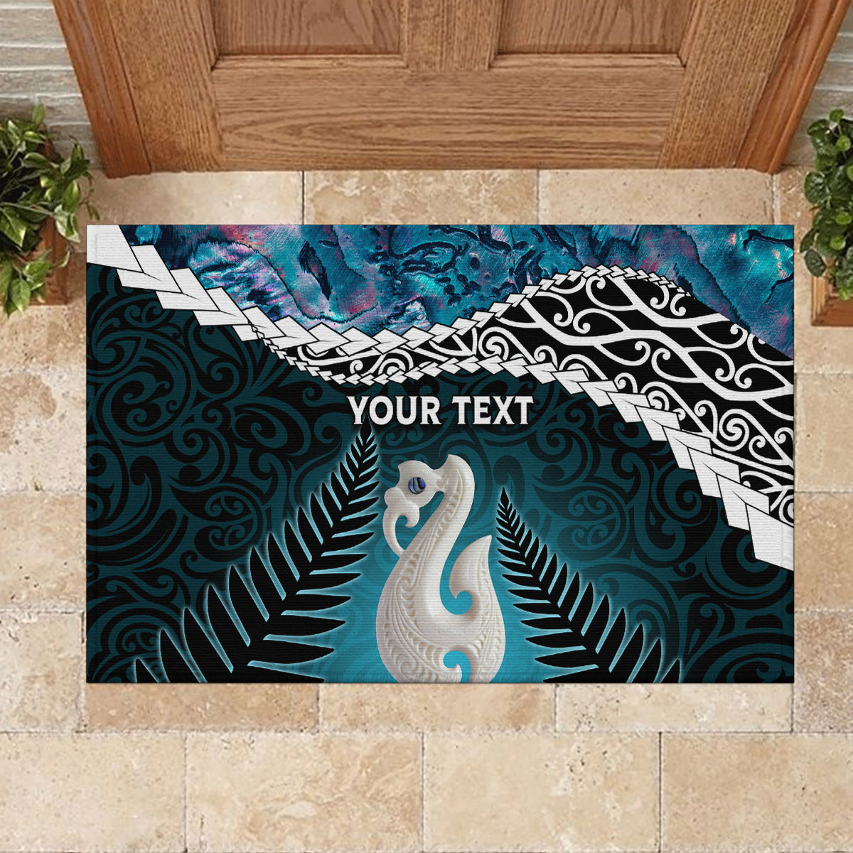 Personalised New Zealand Maori Rubber Doormat Manaia Paua Shell Turquoise LT7 - Polynesian Pride