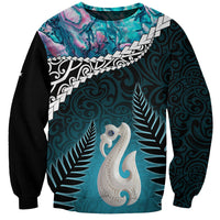 Personalised New Zealand Maori Sweatshirt Manaia Paua Shell Turquoise LT7 Unisex Turquoise - Polynesian Pride