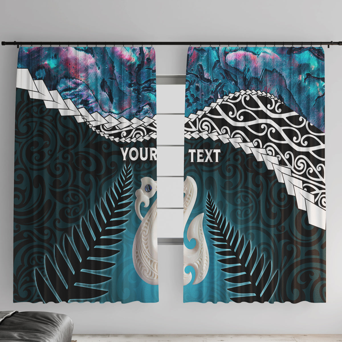 Personalised New Zealand Maori Window Curtain Manaia Paua Shell Turquoise LT7 With Hooks Turquoise - Polynesian Pride