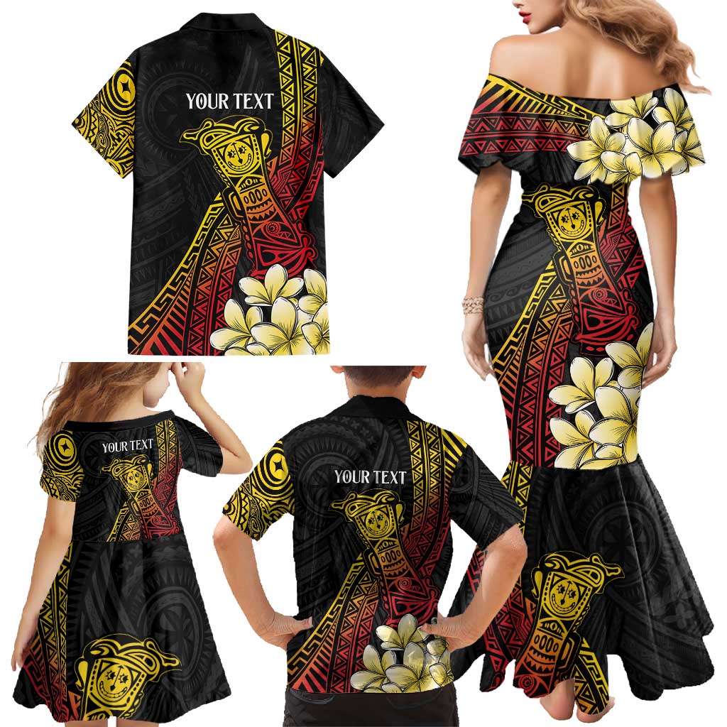 Personalized Papua New Guinea Family Matching Mermaid Dress and Hawaiian Shirt Kundu Drum Carving Motifs