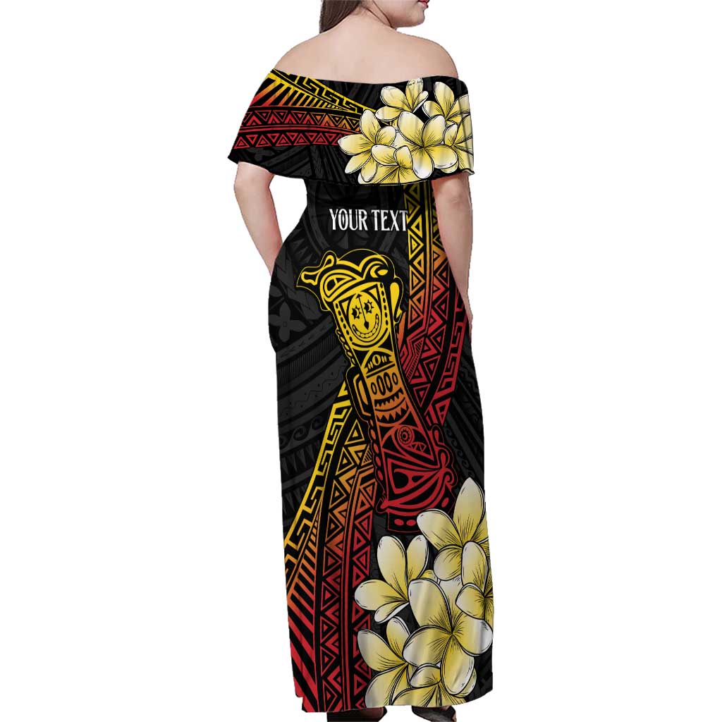 Personalized Papua New Guinea Family Matching Off Shoulder Maxi Dress and Hawaiian Shirt Kundu Drum Carving Motifs