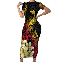 Personalized Papua New Guinea Family Matching Short Sleeve Bodycon Dress and Hawaiian Shirt Kundu Drum Carving Motifs