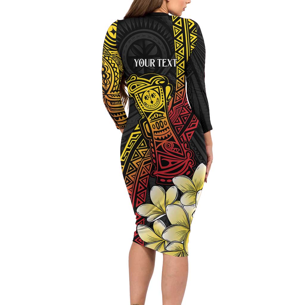 Personalized Papua New Guinea Long Sleeve Bodycon Dress Kundu Drum Carving Motifs