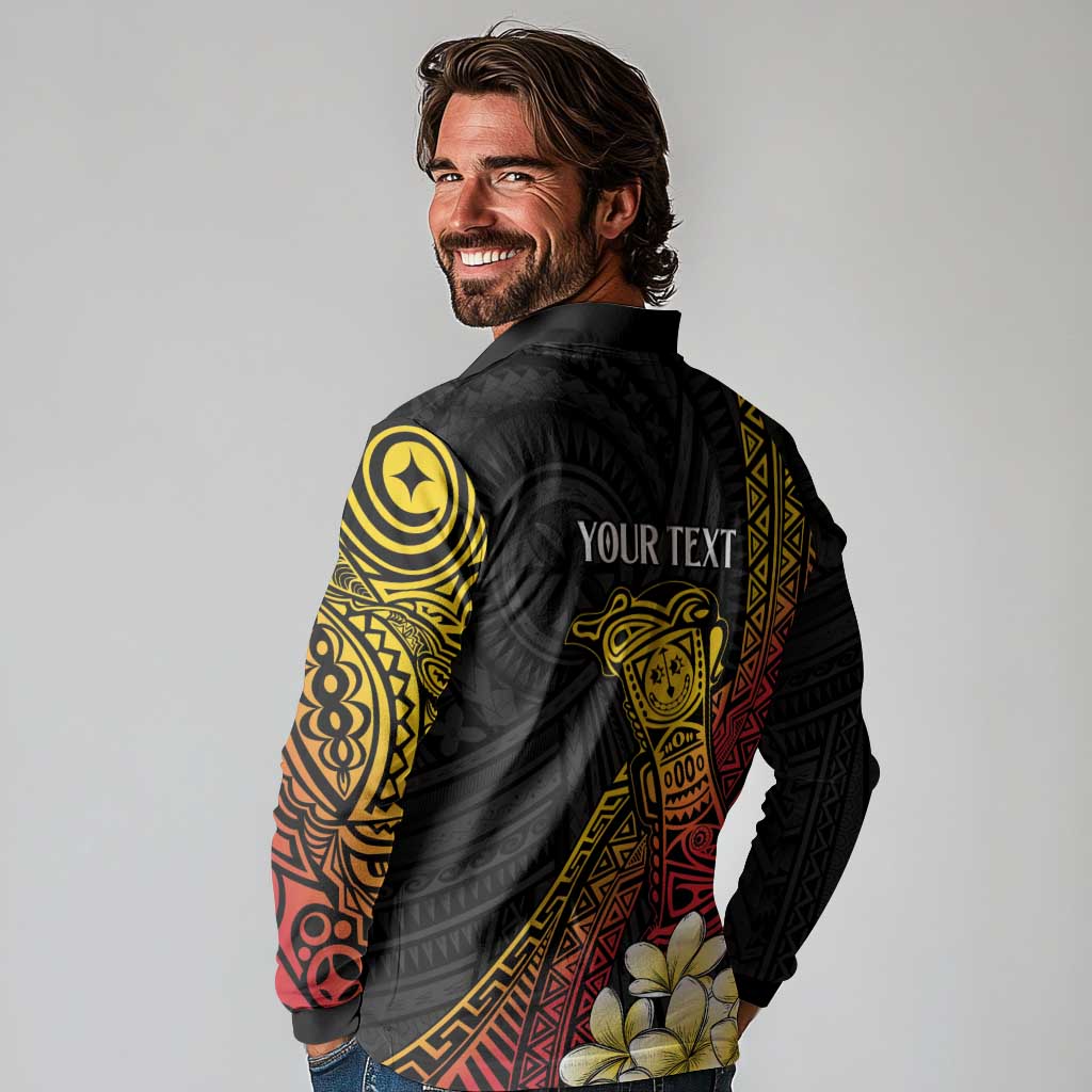 Personalized Papua New Guinea Long Sleeve Polo Shirt Kundu Drum Carving Motifs