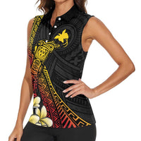 Personalized Papua New Guinea Women Sleeveless Polo Shirt Kundu Drum Carving Motifs