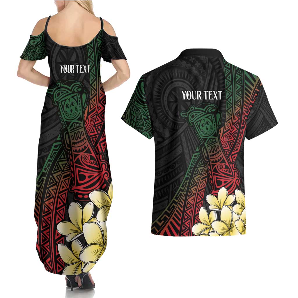 Personalized Papua New Guinea Couples Matching Summer Maxi Dress and Hawaiian Shirt Kundu Drum Motifs - Sepik Colors