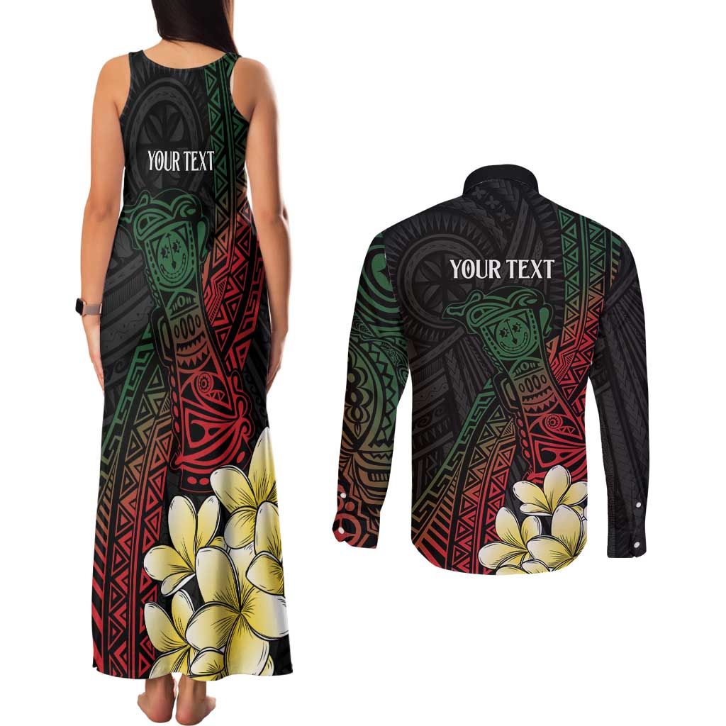 Personalized Papua New Guinea Couples Matching Tank Maxi Dress and Long Sleeve Button Shirt Kundu Drum Motifs - Sepik Colors