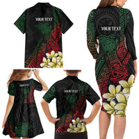 Personalized Papua New Guinea Family Matching Long Sleeve Bodycon Dress and Hawaiian Shirt Kundu Drum Motifs - Sepik Colors
