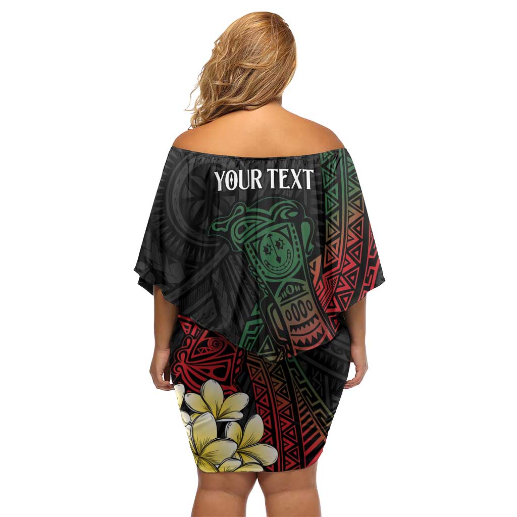 Personalized Papua New Guinea Family Matching Off Shoulder Short Dress and Hawaiian Shirt Kundu Drum Motifs - Sepik Colors