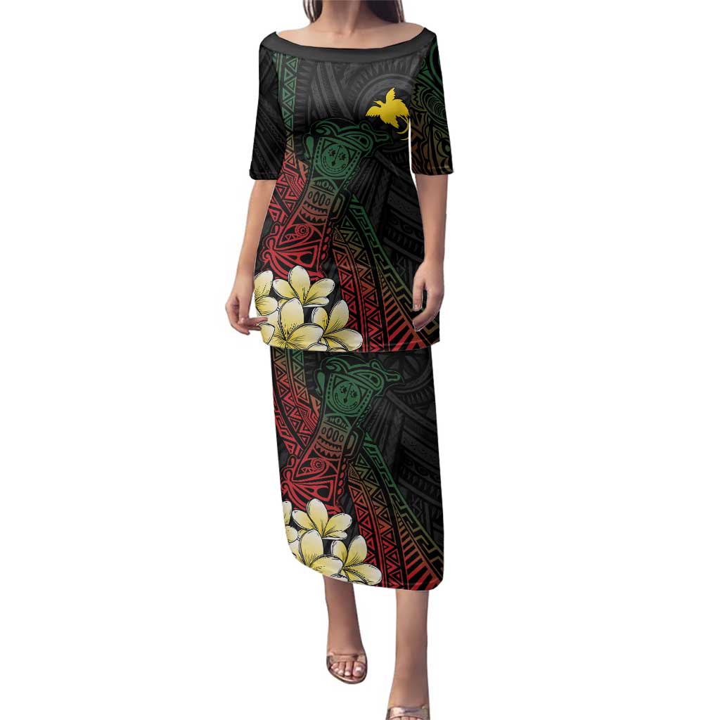 Personalized Papua New Guinea Family Matching Puletasi and Hawaiian Shirt Kundu Drum Motifs - Sepik Colors