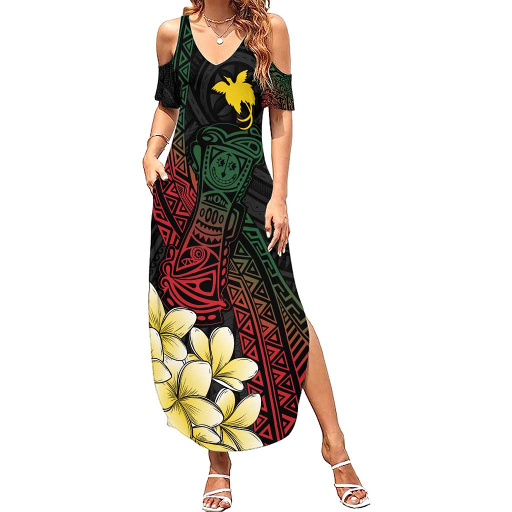 Personalized Papua New Guinea Family Matching Summer Maxi Dress and Hawaiian Shirt Kundu Drum Motifs - Sepik Colors