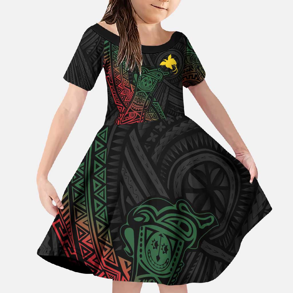 Personalized Papua New Guinea Family Matching Tank Maxi Dress and Hawaiian Shirt Kundu Drum Motifs - Sepik Colors