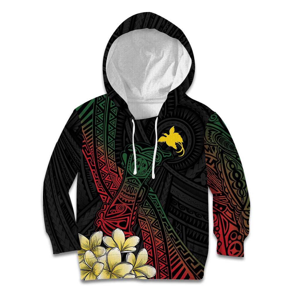Personalized Papua New Guinea Kid Hoodie Kundu Drum Motifs - Sepik Colors LT7 Hoodie Black - Polynesian Pride