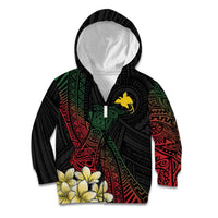 Personalized Papua New Guinea Kid Hoodie Kundu Drum Motifs - Sepik Colors LT7 Zip Hoodie Black - Polynesian Pride