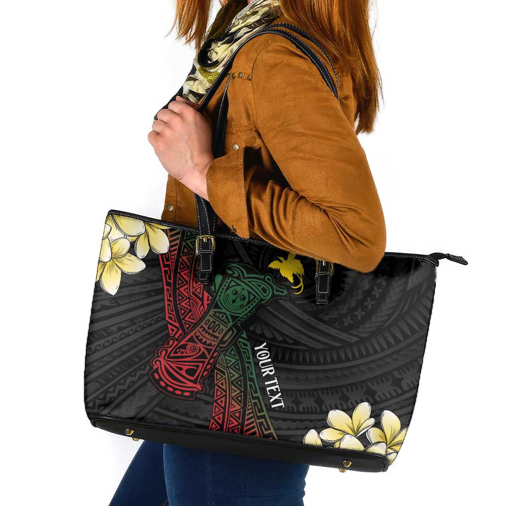 Personalized Papua New Guinea Leather Tote Bag Kundu Drum Motifs - Sepik Colors