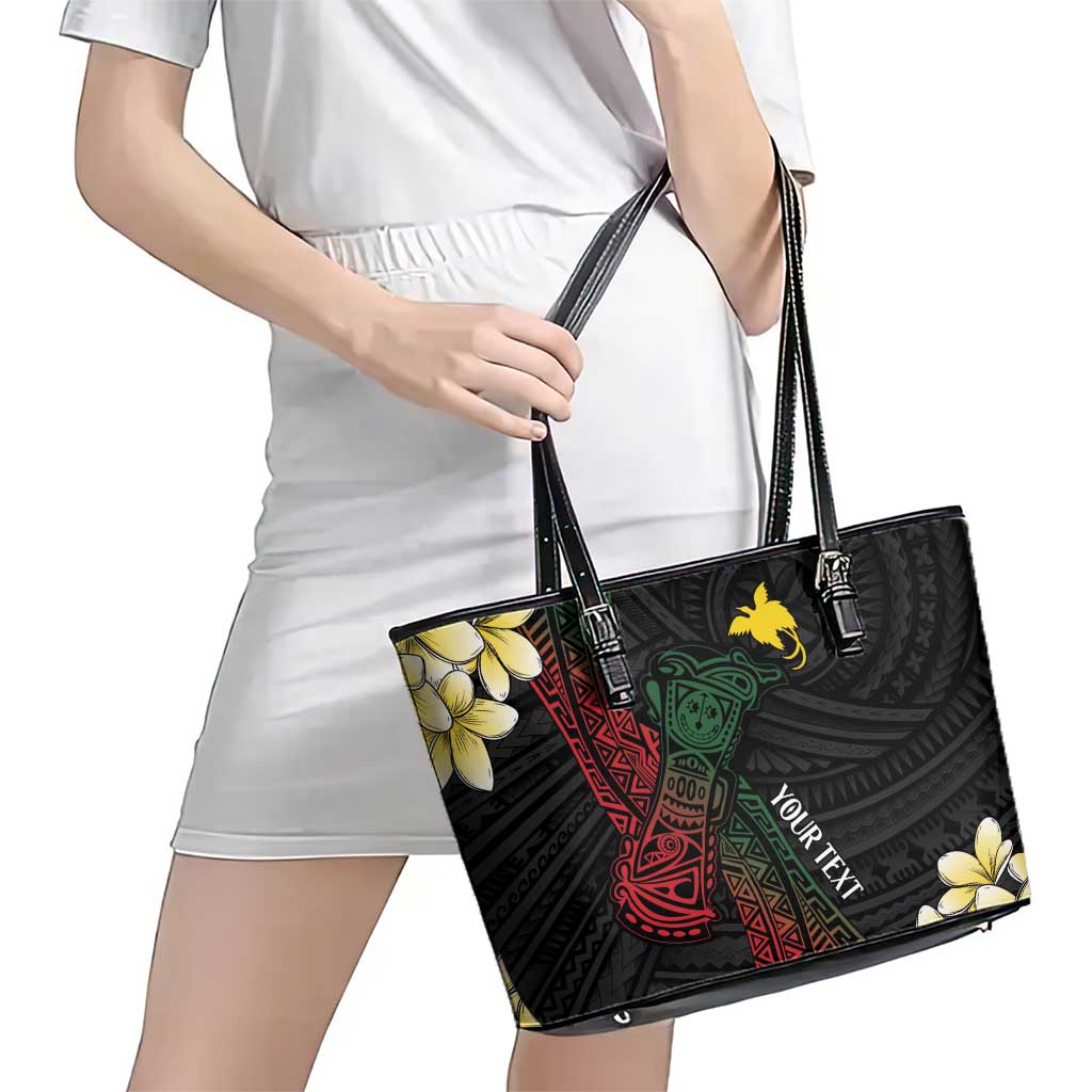 Personalized Papua New Guinea Leather Tote Bag Kundu Drum Motifs - Sepik Colors