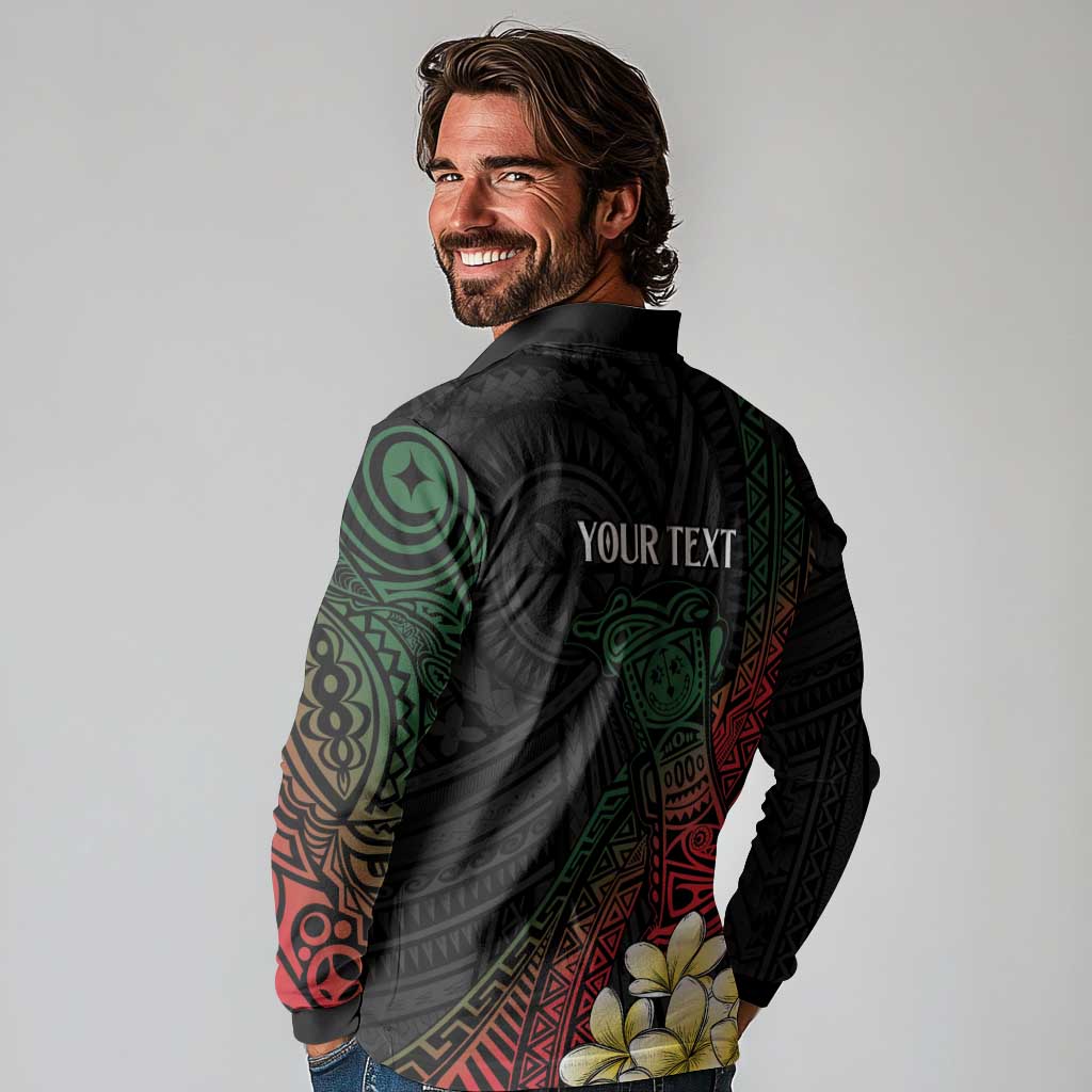 Personalized Papua New Guinea Long Sleeve Polo Shirt Kundu Drum Motifs - Sepik Colors