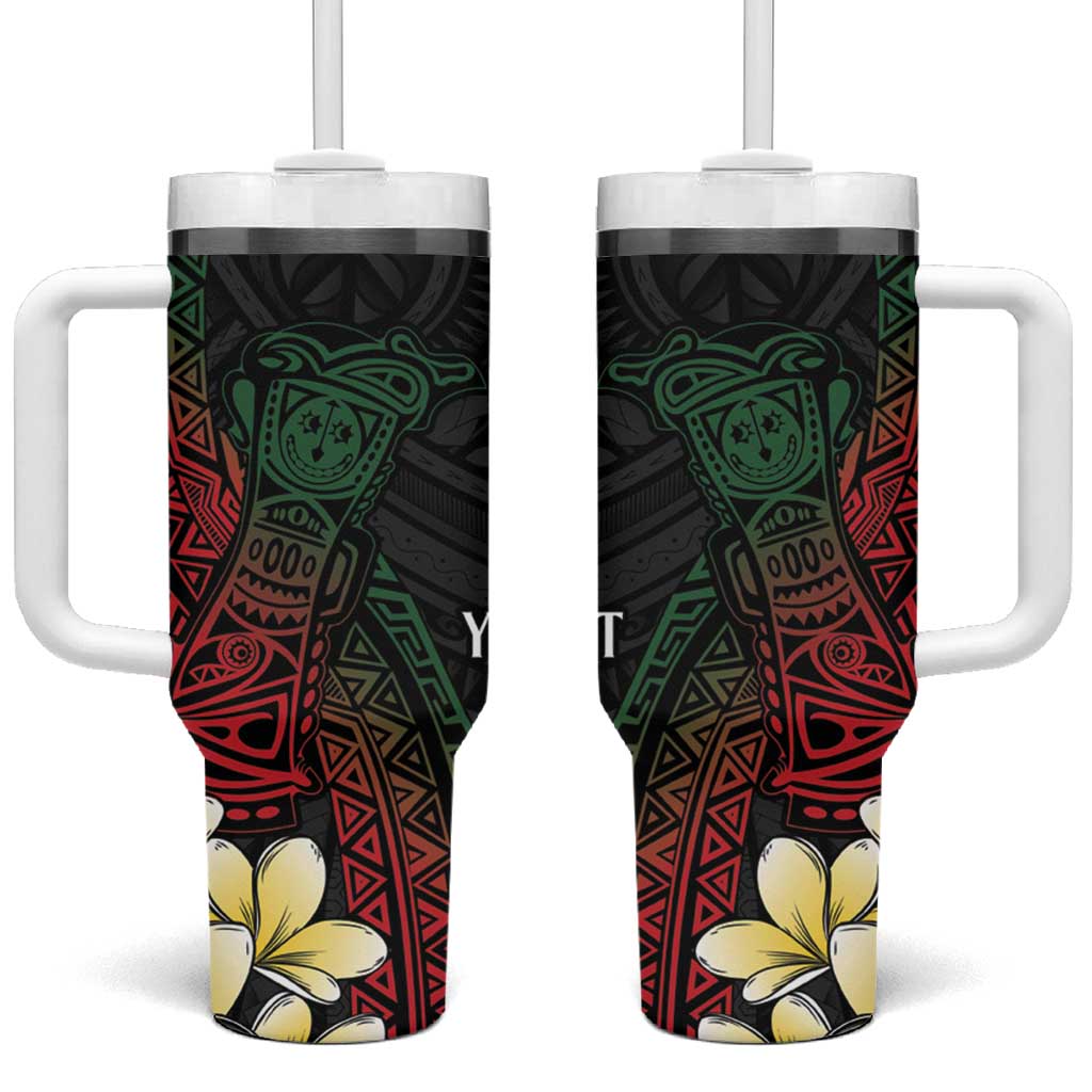 Personalized Papua New Guinea Tumbler With Handle Kundu Drum Motifs - Sepik Colors