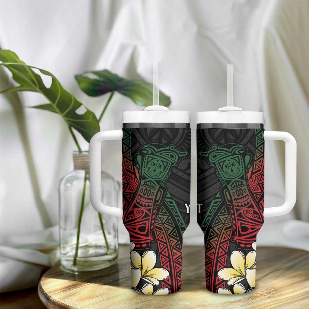 Personalized Papua New Guinea Tumbler With Handle Kundu Drum Motifs - Sepik Colors